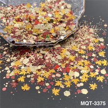 Load image into Gallery viewer, TCT-929 Autumn Maple Leaf Shape Mix Glitter Sequins, Fall Colors, Hexagon &amp; Maple Leaf Mix, Vegan Glitter for Nail Art, Card Making, Epoxy Resin DIY, PET Material, MSDS Certified, Guangdong China, Wholesale Available
