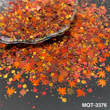 Load image into Gallery viewer, TCT-929 Autumn Maple Leaf Shape Mix Glitter Sequins, Fall Colors, Hexagon &amp; Maple Leaf Mix, Vegan Glitter for Nail Art, Card Making, Epoxy Resin DIY, PET Material, MSDS Certified, Guangdong China, Wholesale Available
