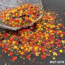 Load image into Gallery viewer, TCT-929 Autumn Maple Leaf Shape Mix Glitter Sequins, Fall Colors, Hexagon &amp; Maple Leaf Mix, Vegan Glitter for Nail Art, Card Making, Epoxy Resin DIY, PET Material, MSDS Certified, Guangdong China, Wholesale Available
