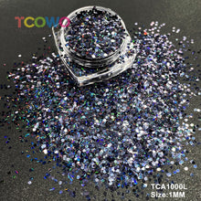 Load image into Gallery viewer, TCT-045 Mix Chunky Holographic Glitter Powder, a high-quality PET decorative material with long-lasting sparkle and holographic effect, ideal for personal and wholesale use.
