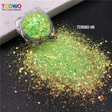 Load image into Gallery viewer, TCT-896 Eco‑Friendly Gold Background Iridescent Rainbow Chunky Glitter for Face Body Makeup Crafts Tumbler Decoration

