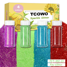 Load image into Gallery viewer, TCT-912 TCOWO Bulk Mix Christmas Glitter PET Film Holographic/Metallic/Rainbow Iridescent Chunky Glitter Shaker 2OZ/Bottle*4 Glitter for Nail Art Resin DIY Crafts Festival Decorations Face Body Hair Decoration Wholesale

