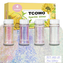 Load image into Gallery viewer, TCT-912 TCOWO Bulk Mix Christmas Glitter PET Film Holographic/Metallic/Rainbow Iridescent Chunky Glitter Shaker 2OZ/Bottle*4 Glitter for Nail Art Resin DIY Crafts Festival Decorations Face Body Hair Decoration Wholesale
