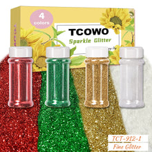 Load image into Gallery viewer, TCT-912 TCOWO Bulk Mix Christmas Glitter PET Film Holographic/Metallic/Rainbow Iridescent Chunky Glitter Shaker 2OZ/Bottle*4 Glitter for Nail Art Resin DIY Crafts Festival Decorations Face Body Hair Decoration Wholesale
