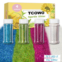 Load image into Gallery viewer, TCT-912 TCOWO Bulk Mix Christmas Glitter PET Film Holographic/Metallic/Rainbow Iridescent Chunky Glitter Shaker 2OZ/Bottle*4 Glitter for Nail Art Resin DIY Crafts Festival Decorations Face Body Hair Decoration Wholesale
