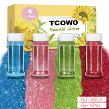 Load image into Gallery viewer, TCT-912 TCOWO Bulk Mix Christmas Glitter PET Film Holographic/Metallic/Rainbow Iridescent Chunky Glitter Shaker 2OZ/Bottle*4 Glitter for Nail Art Resin DIY Crafts Festival Decorations Face Body Hair Decoration Wholesale

