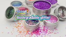 Load and play video in Gallery viewer, TCOWO Wholesale Biodegradable Plant Cellulose Glitter 28 Colors Mix Particle Size Heart Star Snowflakes for Cosmetics Crafts Christmas Weddings Parties EU Standard MSDS TUV Certified
