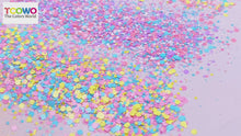 Load and play video in Gallery viewer, TCT-1054&amp;TCT-1055 Kawaii Macaron PET Glitter Sequins Bulk Valentine Heart Flower Star Shapes Non-Toxic Solvent Resistant Perfect for Nail Art and DIY Creations

