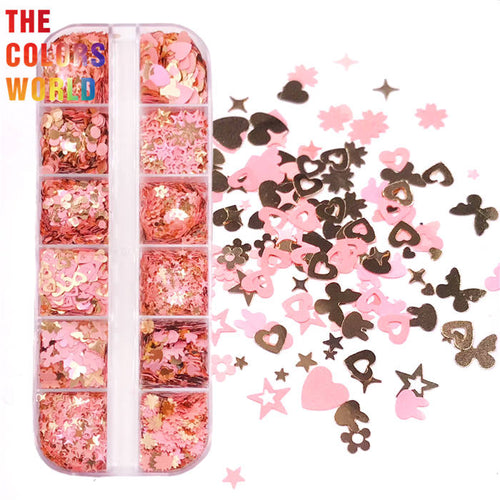 Gold And Pink Colors Nails Glitter